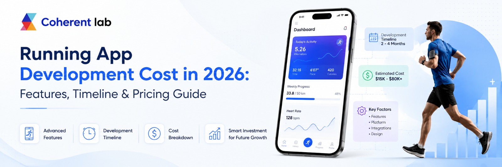 Running app development services with cost estimate and feature overview